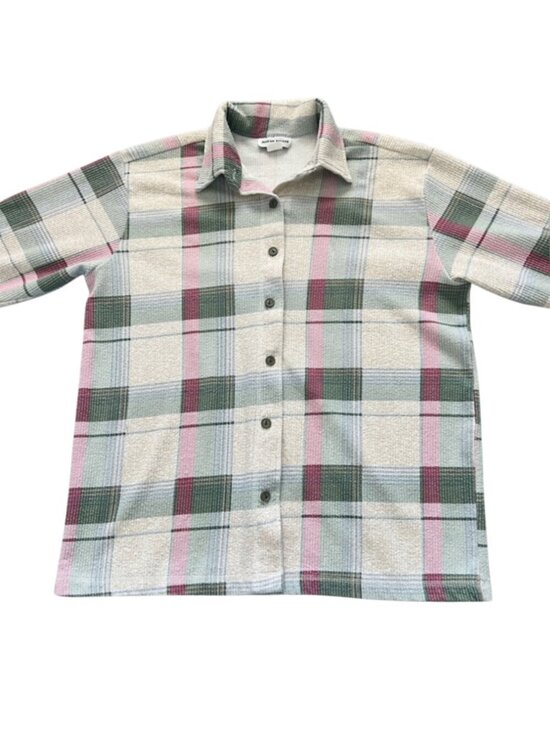 Jordan Taylor Tops - Jordan Taylor Women’s Textured Pink & Sage Green Plaid Button-Down Shirt Size 1X
